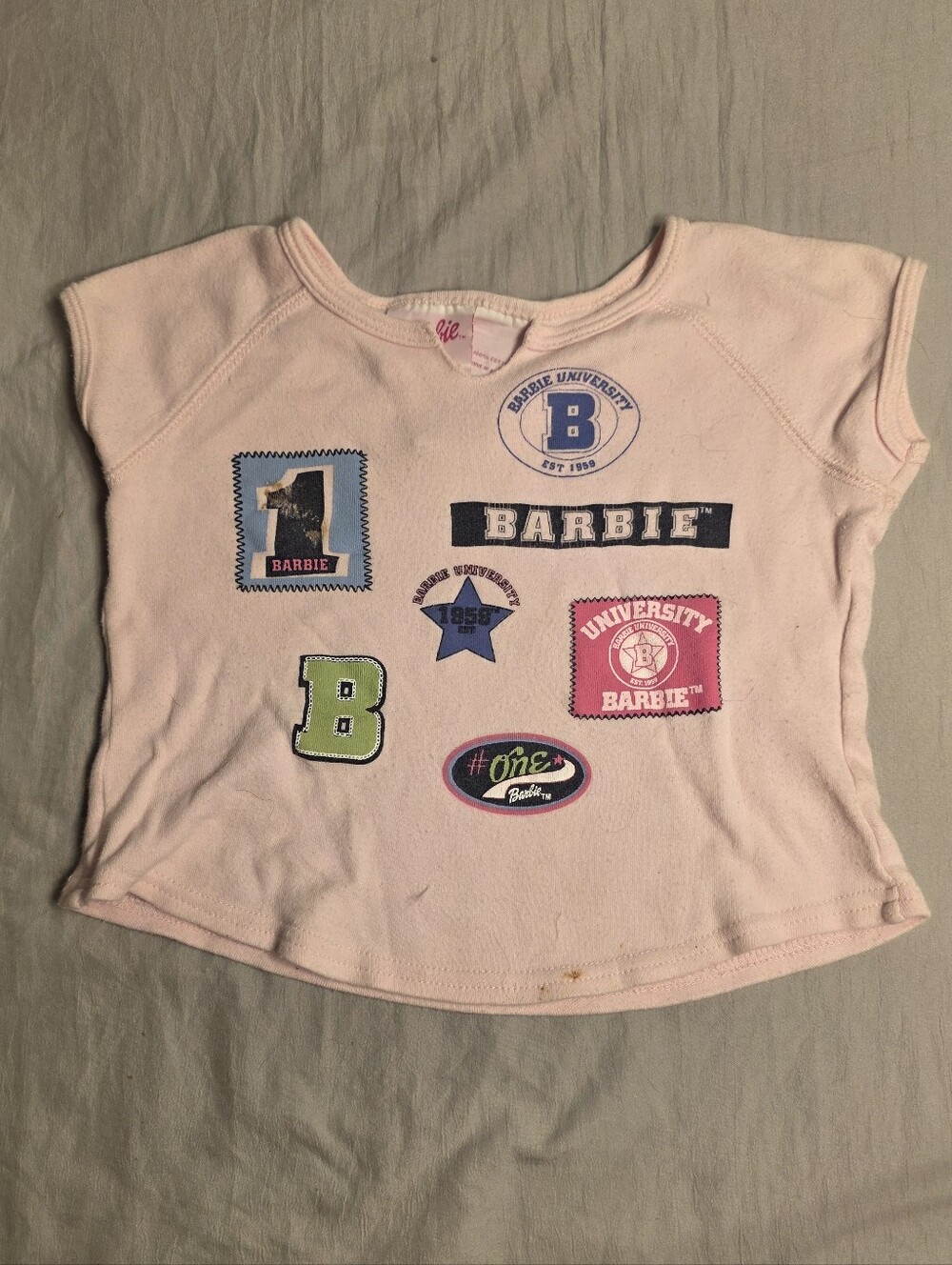 Vtg 2000s Barbie University Pink Top